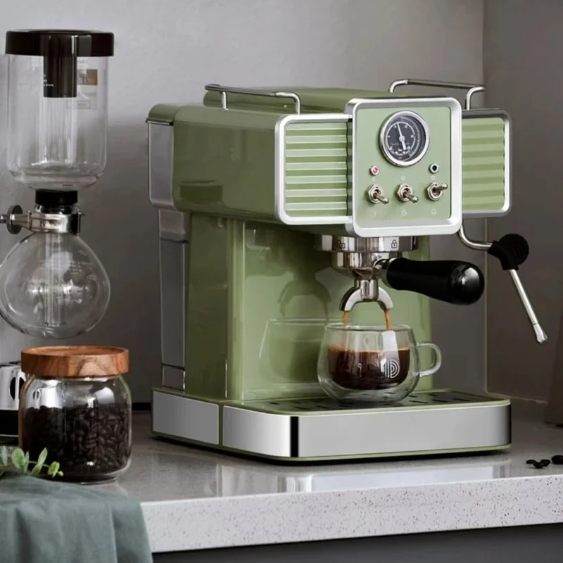 Baicui PE3690 Retro Italian Espresso Machine, Small, Fully Semi Automatic, 15bar Steam Milk Brewing Machine for Home Use
