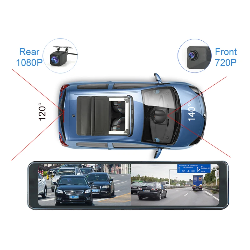11.26 Inch Dash cam Android 8.1 GPS Navigation Car DVR Rearview Mirror RAM 4GB+ROM 32GB dual camera 1080P rear camera