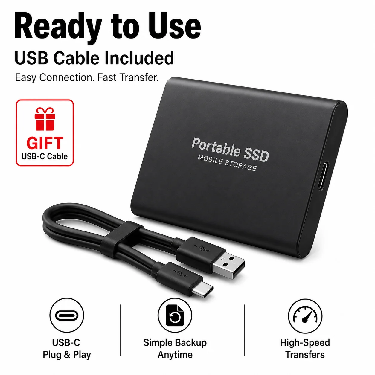 External SSD 1TB 2TB Portable Solid State Drive USB3.2 Type-C File Store for Laptop Mac Computer 6