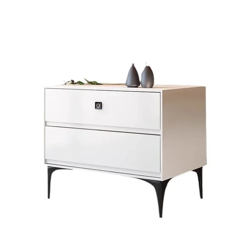 All Solid Wood Bedside Table Simple Modern Light Luxury Minimalist Lock Rock Slab Master Bedroom Home Black Bedside Table