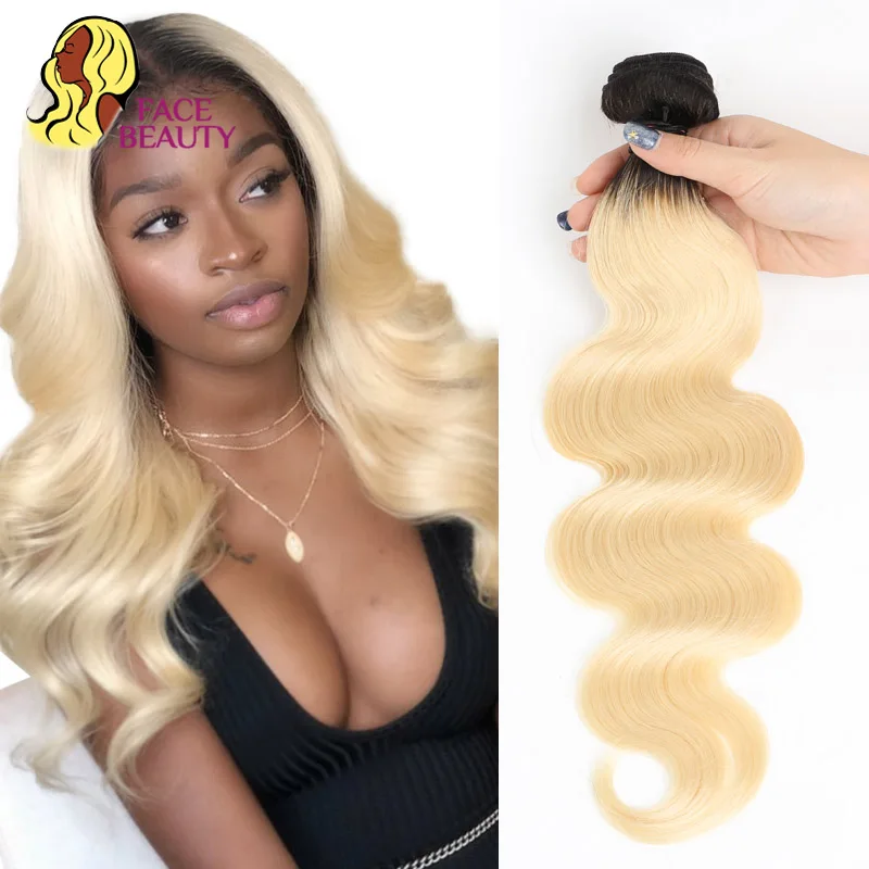 Facebeauty 1B/613 Brazillian Body Wave Human Hair Bundle 1/3/4 Pcs Two Tone Ombre Blonde Hair Dark Roots Weave Remy Hair Weft