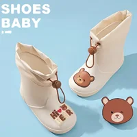Children's Rain Boots Anti-Slip Bear Cartoon Waterproof Toddler Baby Boys Girls Shoes Elastic Mouth Easy to Put on And Take off