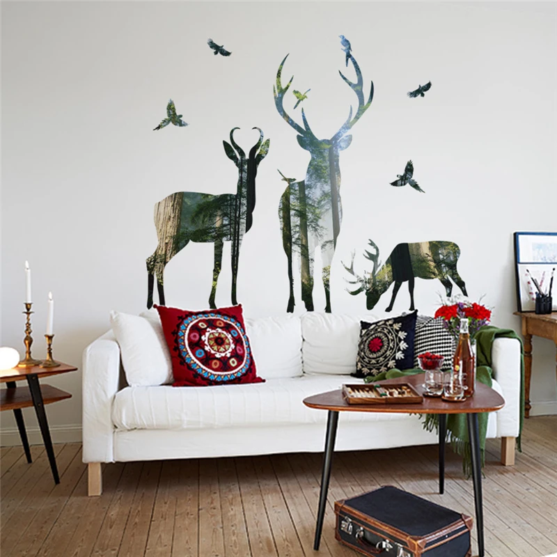 Forest Deer Silhouette Wall Sticker Bedroom Living Room Sofa TV Background Decoration Removable Wall Stickers 35x50cm