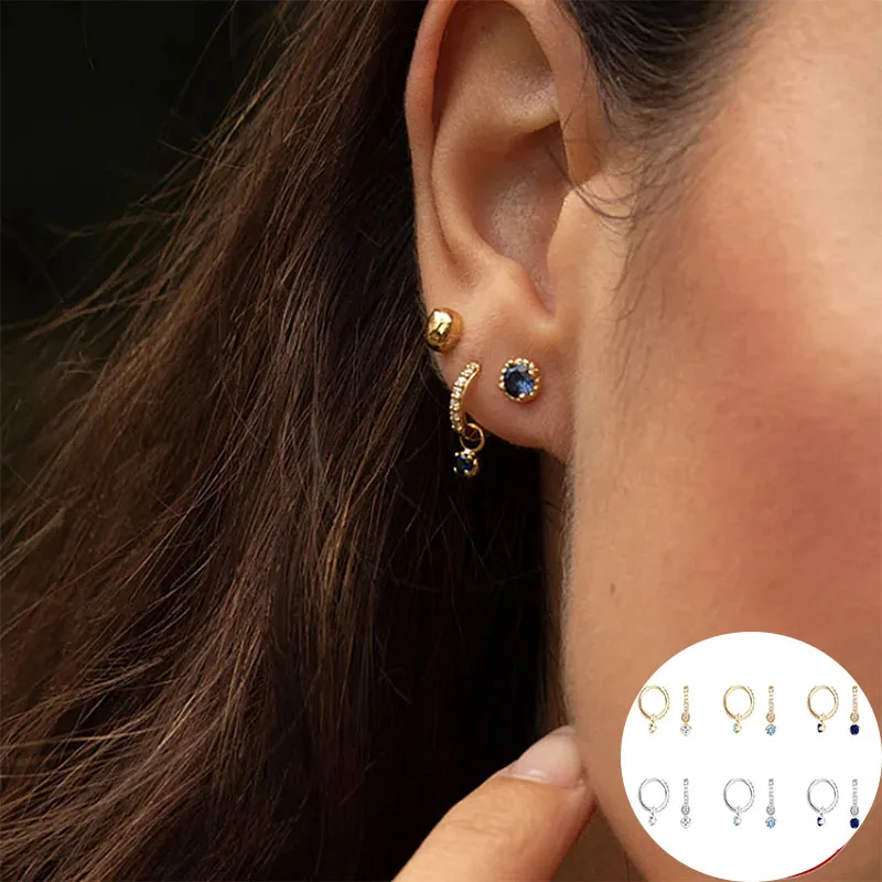 

100% 925 Sterling Silver Zircon Geometric Earrings for Women Girl Simple Fashion Round Design Jewelry Party Gift Dropshipping