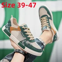 Men's Breathable Summer Thin Mesh Sports Shoes Large Size 47 Casual Flat Hollow out Design Low Top Cement Ground Suitable
