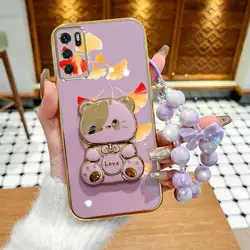 Red Maple Leaves Phone Case Set with Lanyard and Rabbit Stand for OPPO A5 (PURPLE)