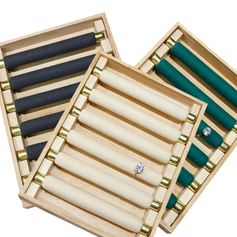 

Wooden Jewelry Ring Display Tray 6 Movable Ring Storage Stick Jewelry Shooting Props Rings Display Holder Stand