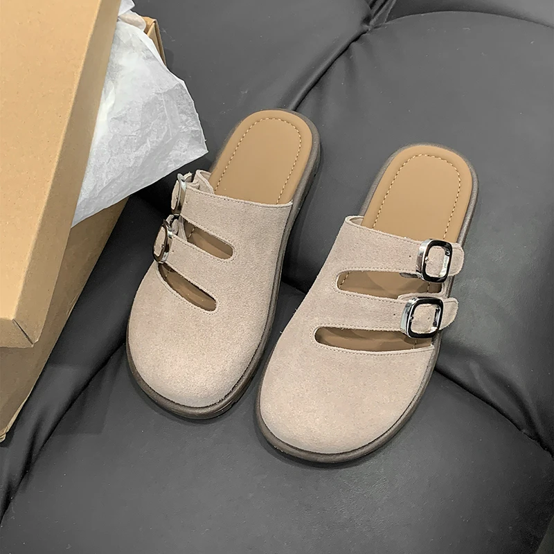 Shoes Woman 2024 Trend Women's Suede Mules Slippers Platform Flats Boston Clogs Sandals Fashion Outdoor Slip on Beach Sandalias