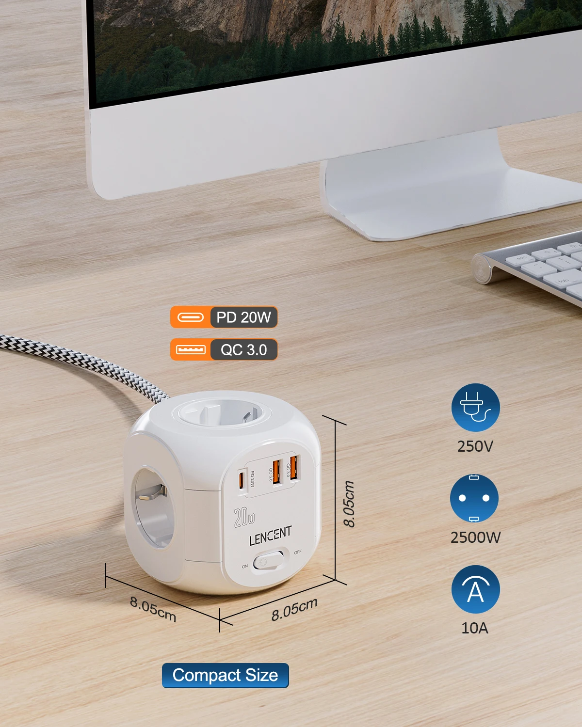 Presa di alimentazione a cubo comprendente 3 prese elettriche e 3 porte USB, da 1,5 m | Ewent Eminent