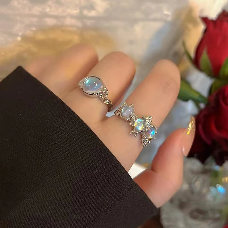 

Crystal White Opal Irregular Ring For Geometric Women Zircon Star Open Rings