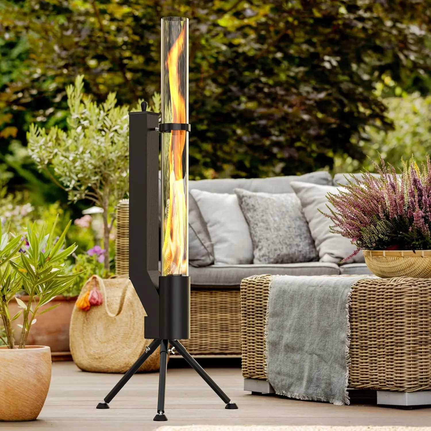 Modern Design Steel Patio Pellet Heater Rocket Fireplace Fire Tube Fire Pipe Column Stove with Torch for Villas