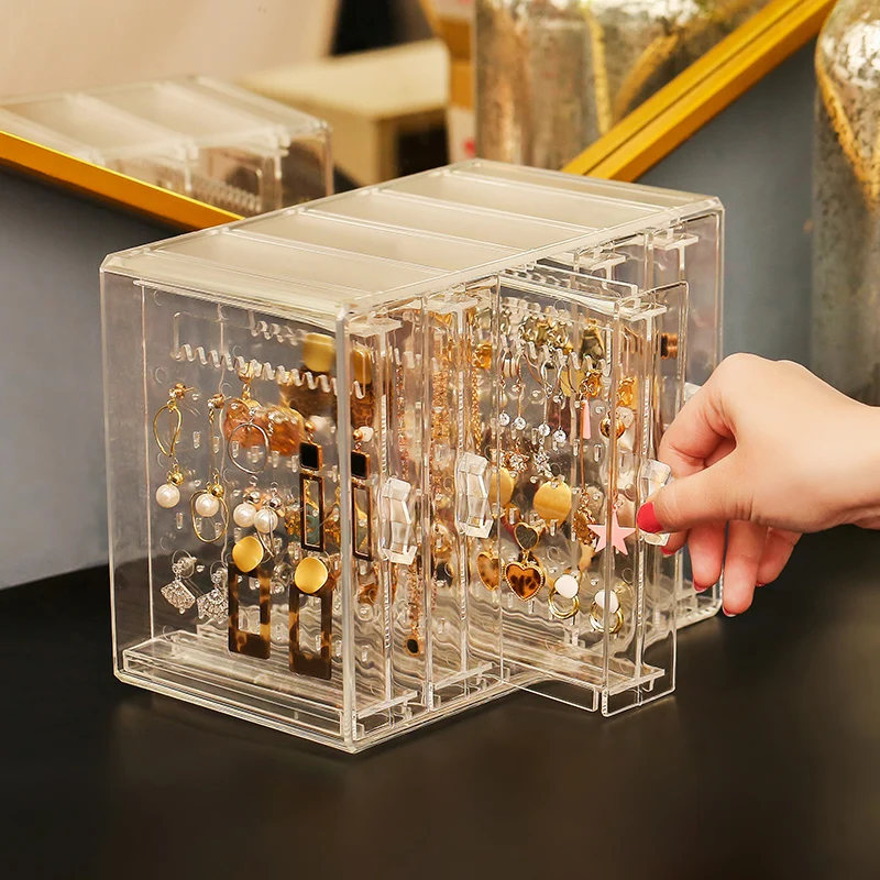 Plastic Jewelry Box Organizer Bracelet Earrings Jewelry Boxes Storage Ring Necklace Transparent Drawer Display Stand Accessories