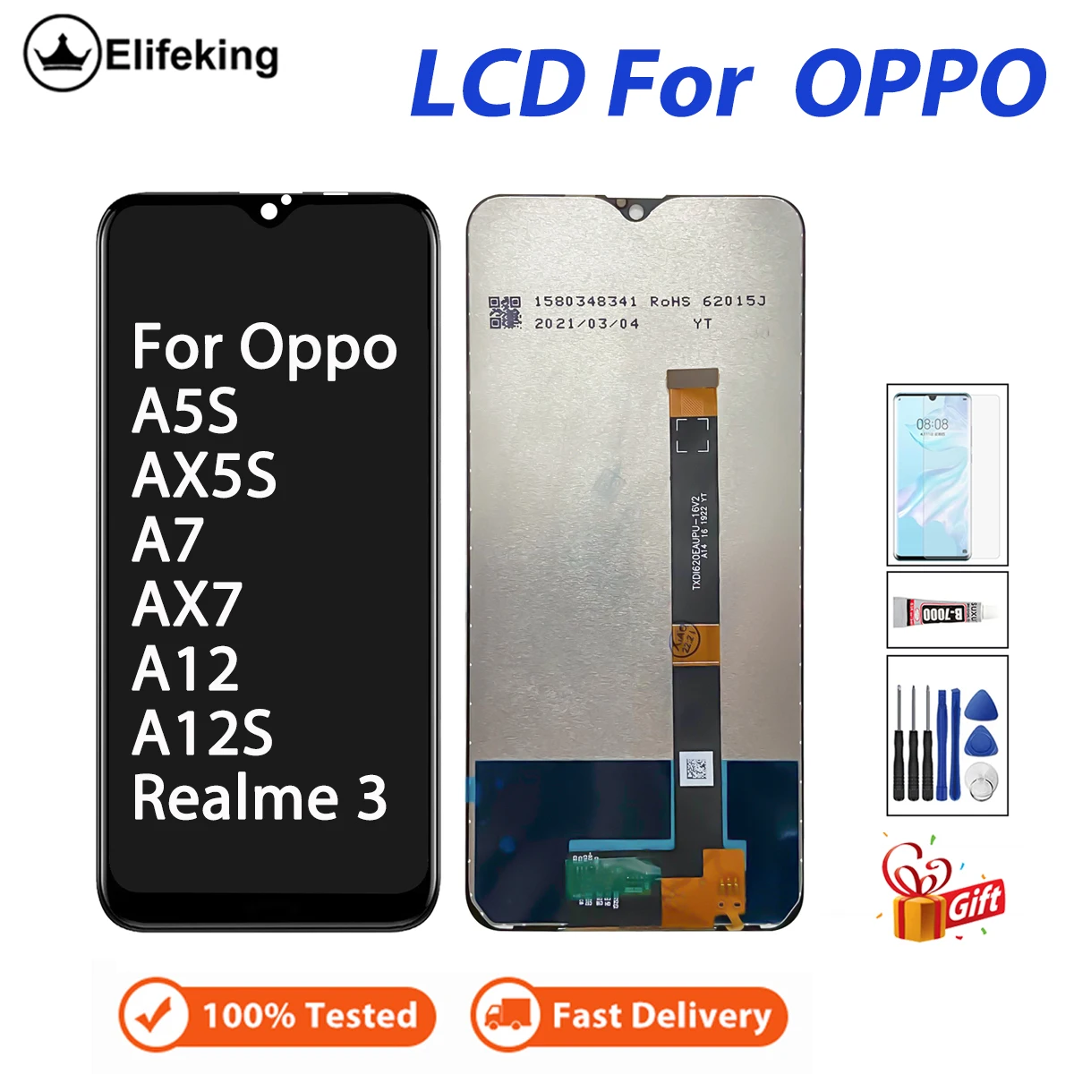 

LCD For OPPO A5s A12 A12S A7 Realme 3 AX5S AX7 CPH1909 Display Touch Screen Digitizer Assembly Replacement With Free Tools