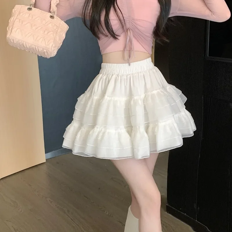 

Sweet Mini Skirt Women Summer Lace Mesh Cake Skirt Female Korean Fashion Y2k Preppy Style Casual Ball Gown Short Pleated Skirt