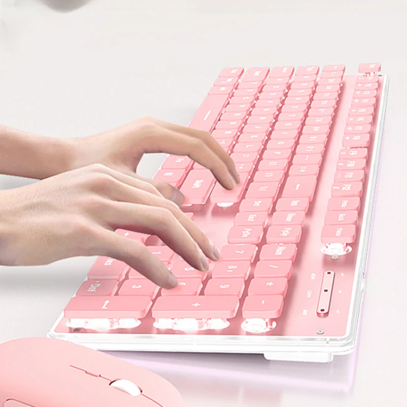 

Wireless keyboard and mouse set with mechanical touch pink female mute keyboard and mouse