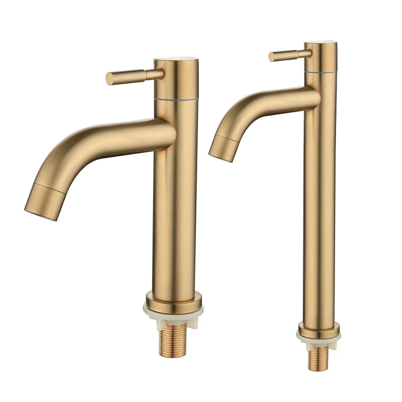 Golden Cold Water Tap Stainless Steel Faucet Cold Water Bathroom Washbasin Faucet Tap Kitchen Bathroom Accessories High Quality