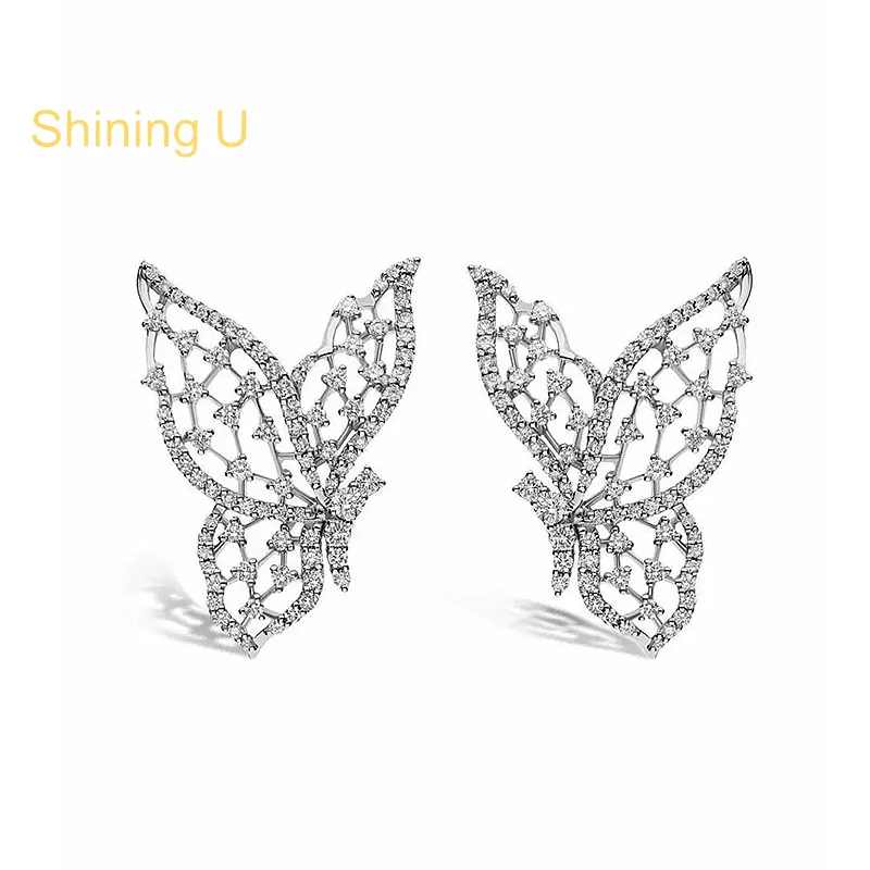

Shining U S925 Silver Hollowed-out Butterfly Stud Earrings for Women Fine Jewelry Anniversary Gift