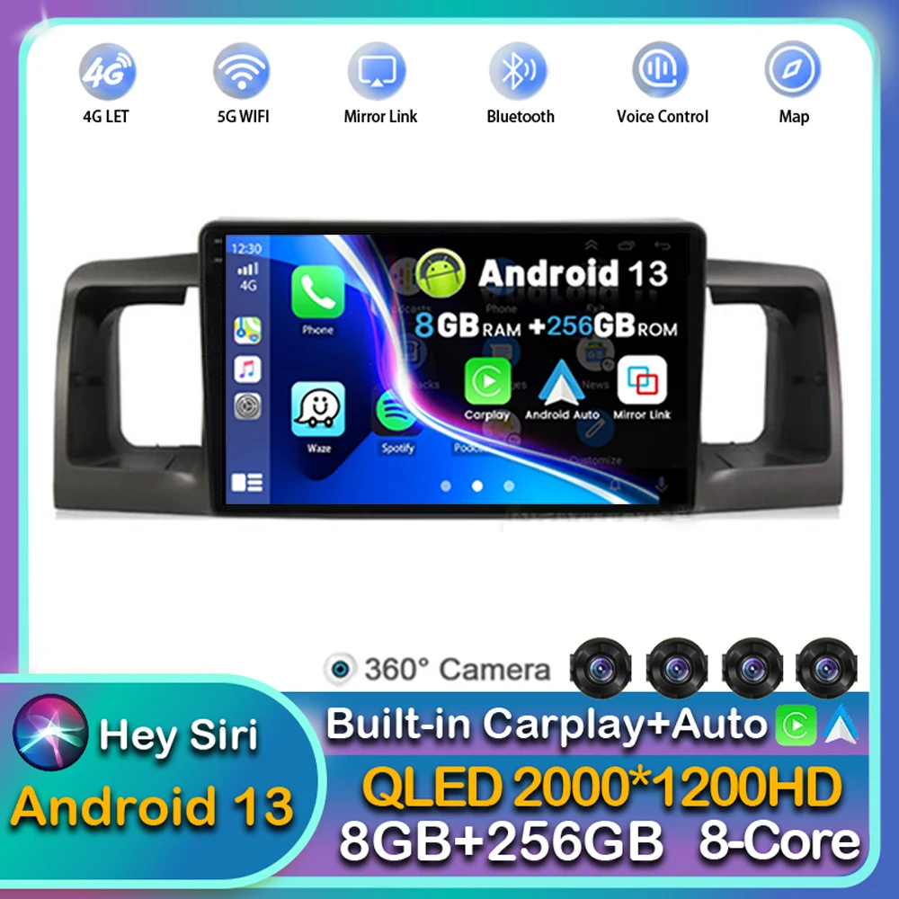

Android 13 Carplay Auto WIFI 4G For Toyota Corolla E120 E 120 2007-2011 Car Radio Multimedia Video Player GPS Stereo Head Unit