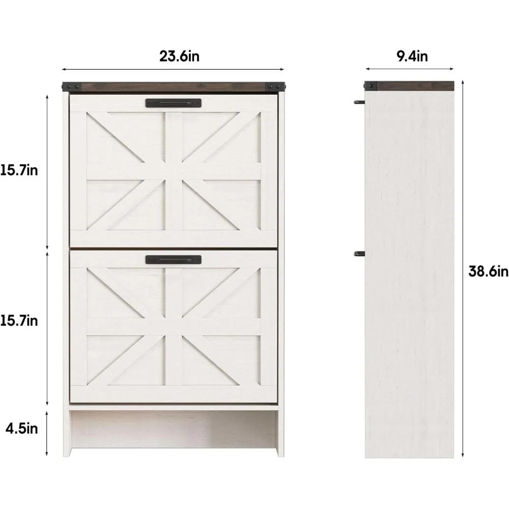 Farmhouse Slim Shoe Cabinet with 2 Flip Drawers,Narrow Rack Cabinet for Entrance Hidden Shoes, Shoe Cabinets 2