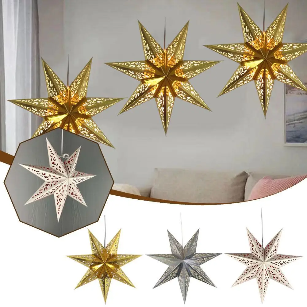 

45cm Hollow Out Star Christmas Tree Hanging Pendant Party Light Window Grille Home Bedroom Night Light Garden Hanging Decoration