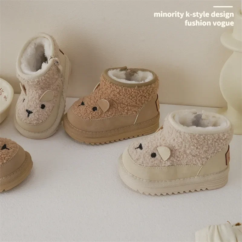 

Ｗinter New Children Snow Boots Baby Soft Fleece Upper Warm Boots Boys Girls Cute Short Boots Infant Warm Shoes With Fur