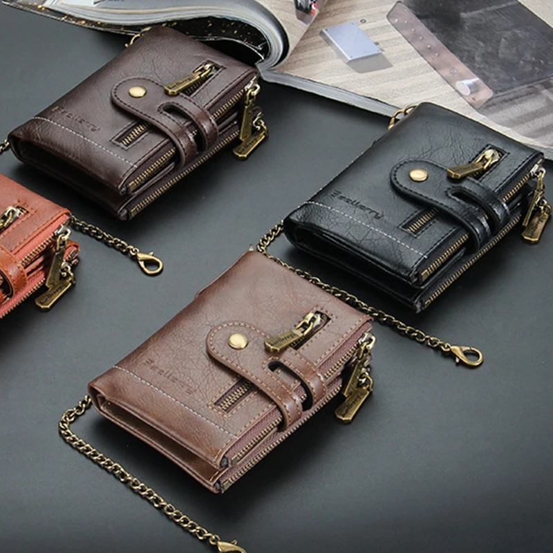 Men Wallet retro Leather gentleman Slim purse Pocket  Coin Pouch short Portable Card Holder Male Double Zipper money clip