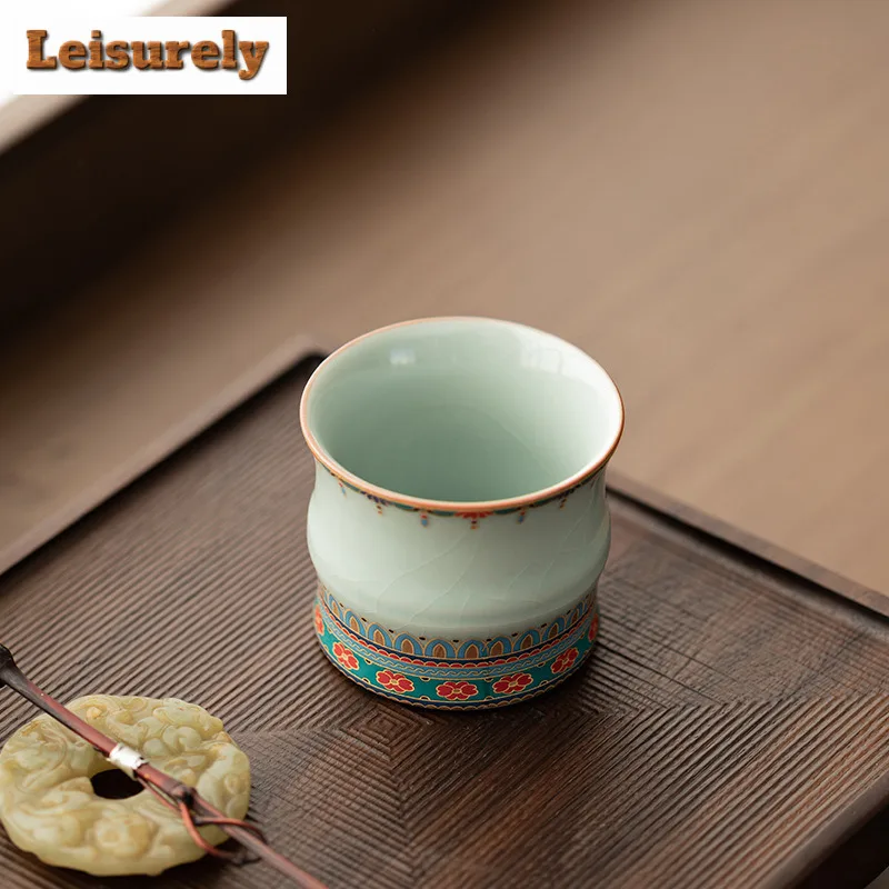 100ml Ru Kiln Dunhuang Bamboo Joint Teacup Aesthetic Tea Bowl Set Of Cups Tea-tasting Personal Cup Chazhan Master Cups Tableware