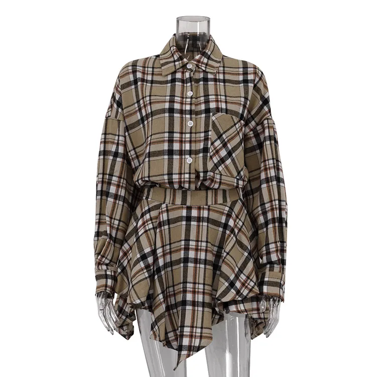 Vintage Contrast 2 Piece-Set Skirt For Women Long Sleeve Slim Patchwork Coat And High Waist Skirt Outfits Ladies Clothes