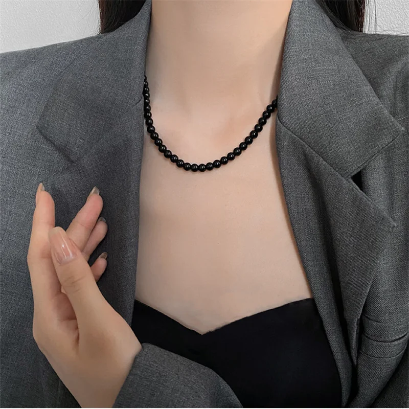 Schwarze Perlenketten Mit Anhänger Für Damen Eleganter Schmuck_voghion.com
