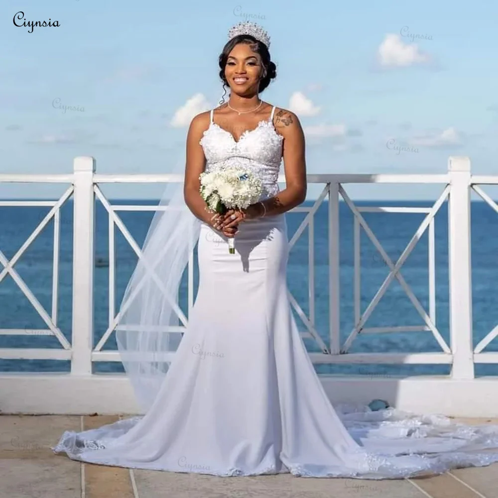 

Ciynsia Lace Beach Wedding Dresses 2024 Elegant Robe De Soirée De Mariage V-Neck Appliques Mermaid Bridal Gown Vestidos De Novia