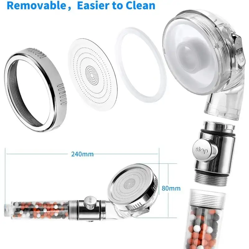 High Pressure Shower Head With 3 Modes Rainfall Shower Head Water Saving SPA Tourmaline Filter Bathroom Accessories 4