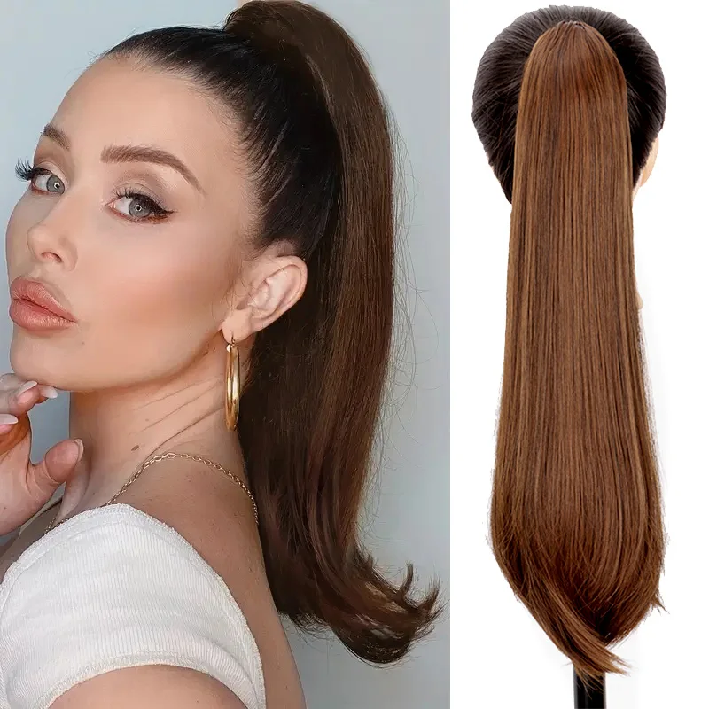 Clip in Ponytail Hair Extension Synthetic Long Straight Slightly Warped Ponytail Claw Clip Heat Resistant Hairpiece for Women