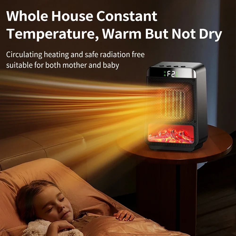 3D Dynamic Flame Heater Portable Timeable Electric Heater Fast Heating 3D Dynamic Simulation Flame Fireplace Decor for Home Use 5