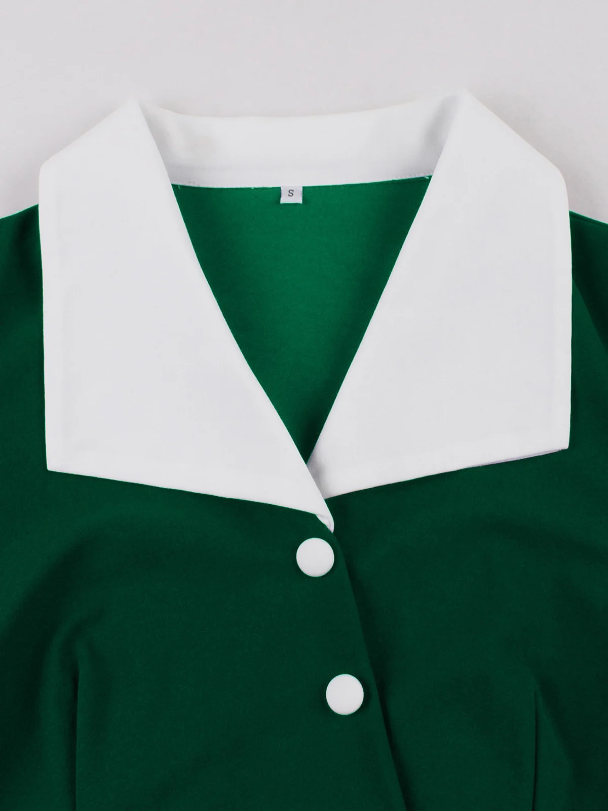 Tonval Kontrastkragen, schräge Knöpfe vorne, Sommer, Frühling, Vintage-Kleidung für Frauen, elegante formelle Anlässe, 1950er-Jahre-Midi-Kleider – Detail 16