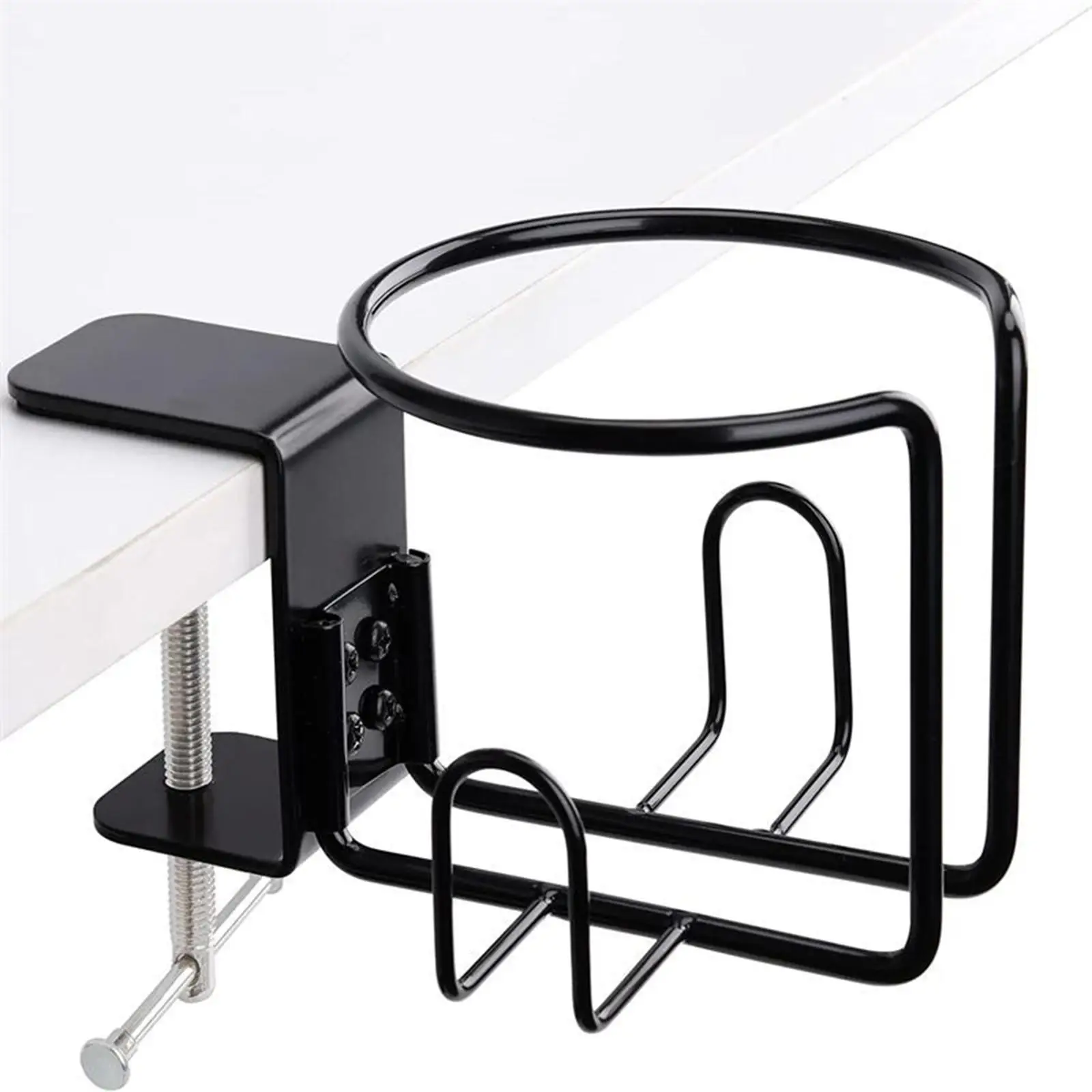 Mesa Cup Holder com Headphone Hanger, Horizontal ou Vertical Mount, Gaming Desk Acessórios, Preto Metal Bebida De Armazenamento, 2 em 1