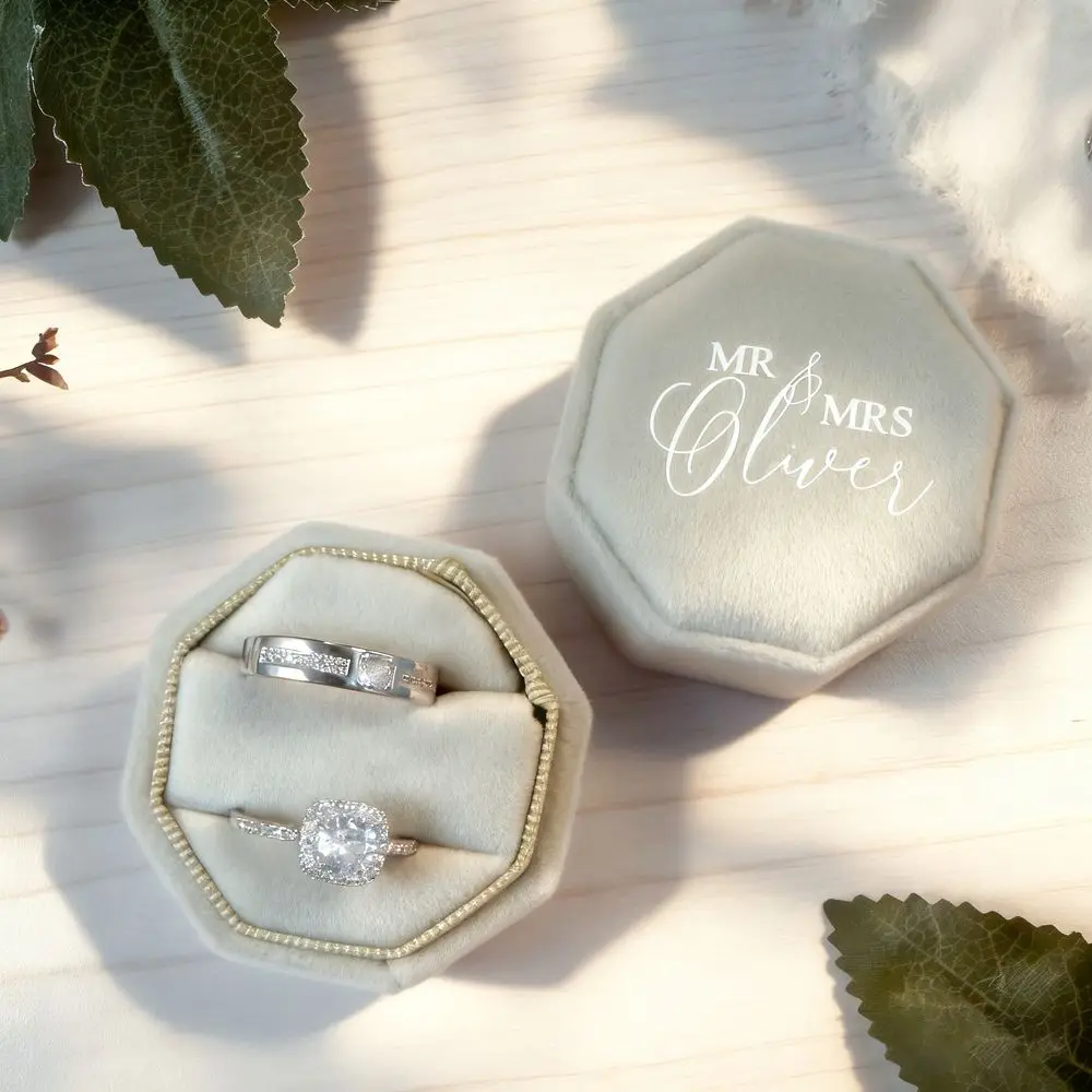 Wedding Velvet Ring Box Engagement Triple Slot Octagon 1/2/3 Slots Modern Wedding Decoration
