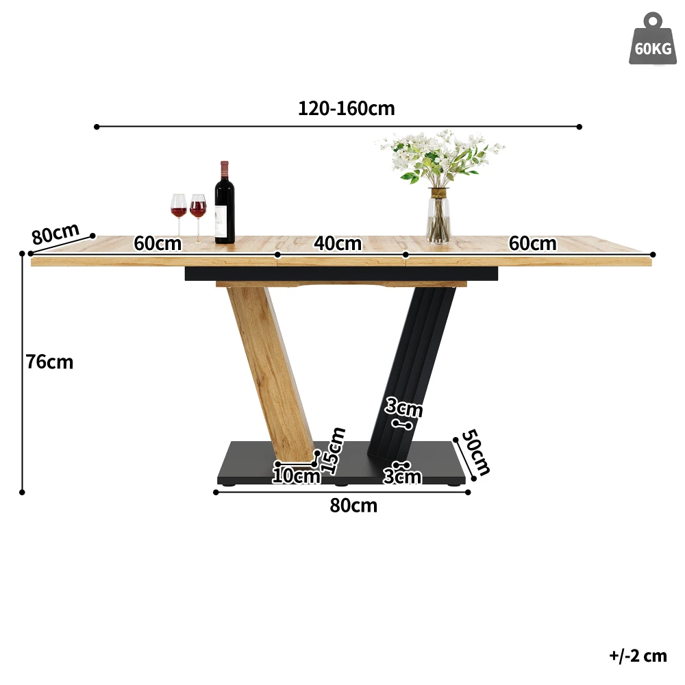 120-160x80x76cm Ausziehbarer Tisch mit Marmorplatte, Esstisch mit Ausziehplatte und Butterfly-Rahmen für Küche & Wohnzimmer – Detail 33