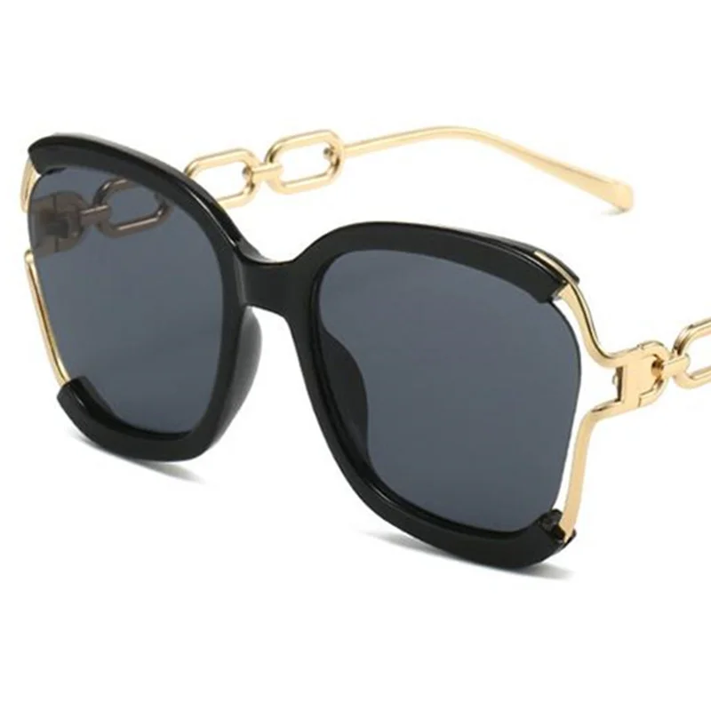 

Women Sunglasses Semi-Rimless Sun Glasses Anti-UV Spectacles Oversize Frame Eyeglasses Personality Chain Temples Ornamental