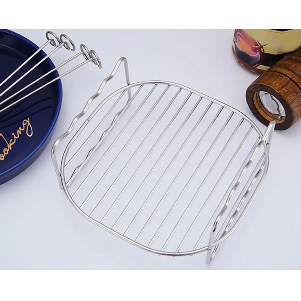 Baking Tray Skewers Air Fryer Stainless Steel Holder BBQ Rack Double-deck Home Baking Dishes Durable Tray Rack air fryer rack