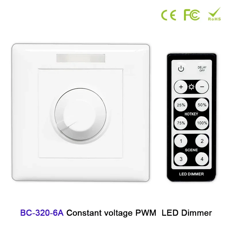 12V-48V 24V 6A Knob style LED Strip light Dimmer constant voltage PWM Output signal with wireless IR remote led controller set gledopto zigbee3 0 din rail ac dimmer app push wall switch control 35mm guide rail work with tuya smartthings alexa smart life