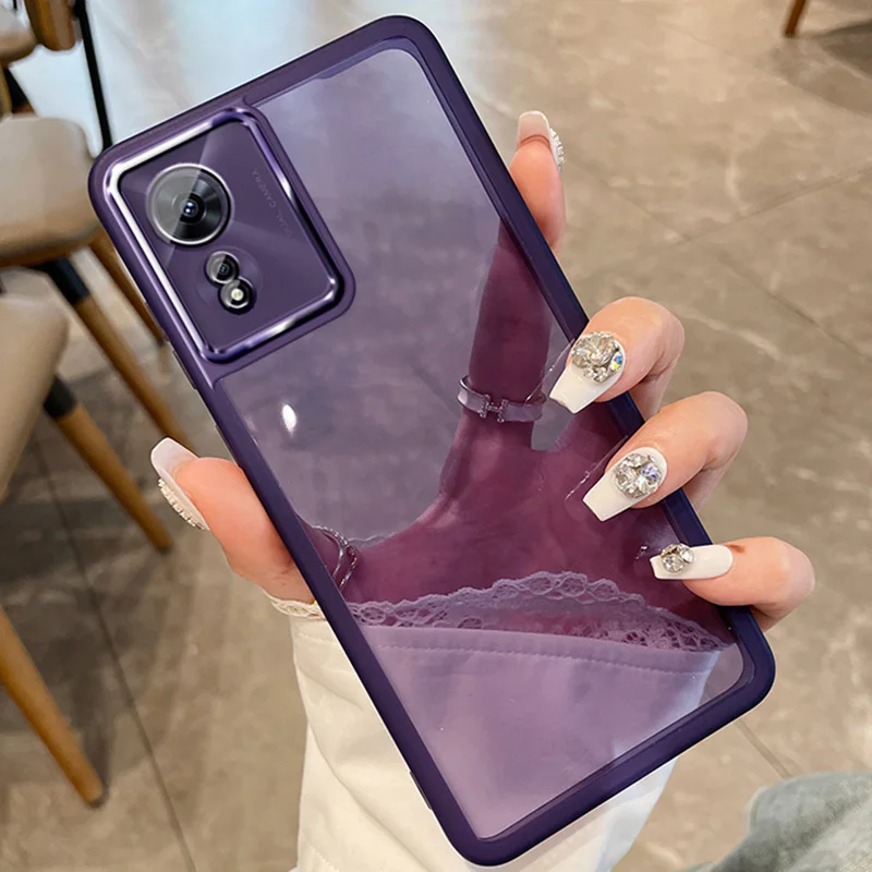 Étui Transparent à cadre mat pour caméra OPPO A78 A77 A57S A17 A54S A53 A16 A72 A77S A92 A96 A55 A54 4G A15 FindX3Lite_voghion.com