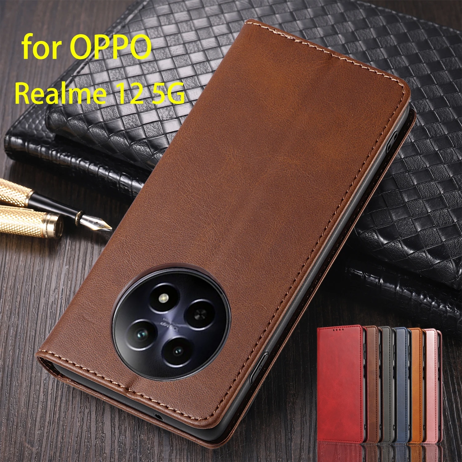 OPPO Realme 가죽 케이스, Realme 12 5G, Realme12 5G 플립 케이스, 카드홀더 홀스터 마그네틱 어트랙션 커버, 지갑 케이스