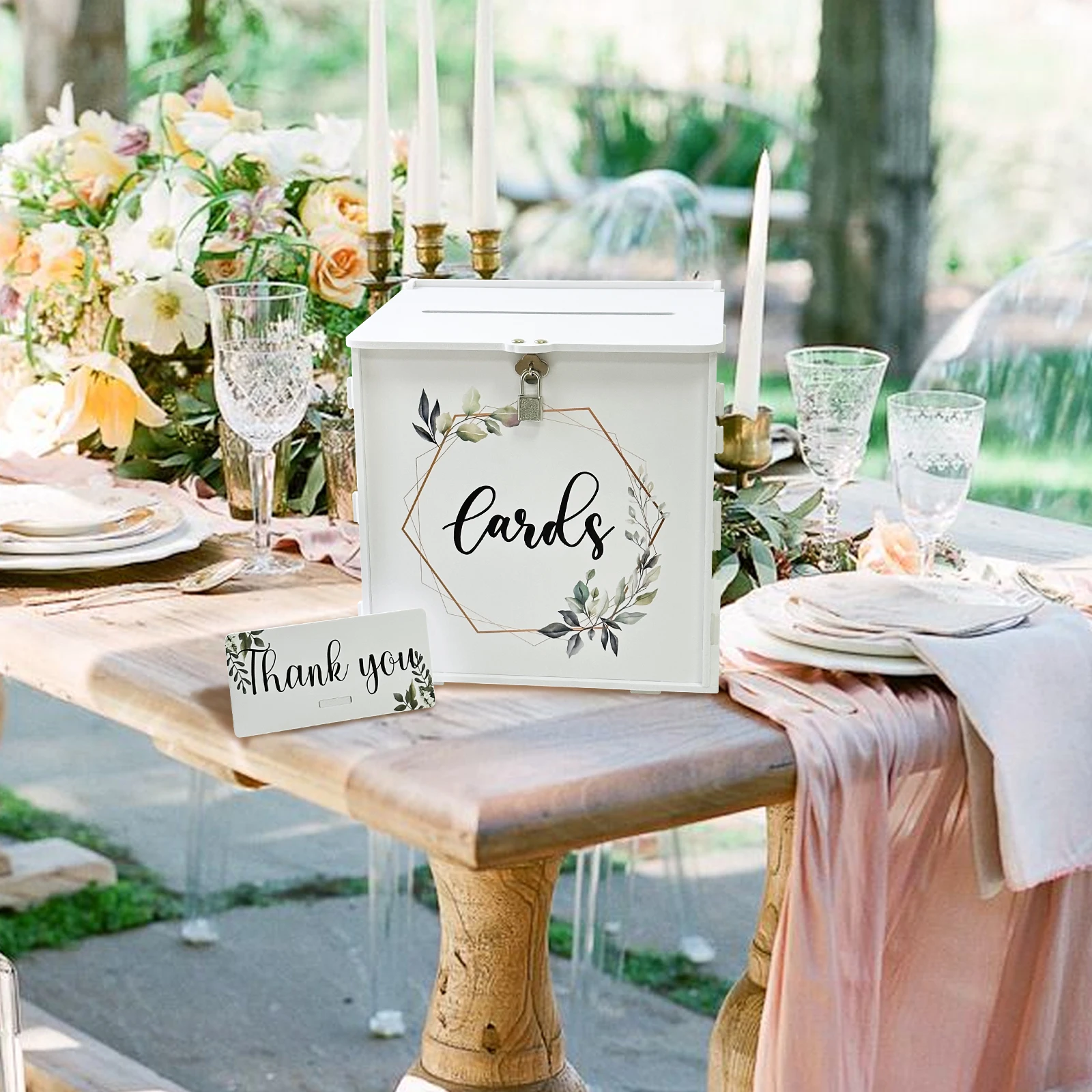 Wedding Card Box Lock PVC Gift Card Box Wedding Reception Eucalyptus DIY Envelope Money