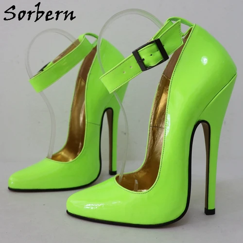 Sorbern 네온 오렌지 하이힐, 여성용 펌프 슈즈, 넓은 발목 스트랩, 뾰족한 발가락, 시시 보이 페티쉬 아치 힐 신발, 16cm 2