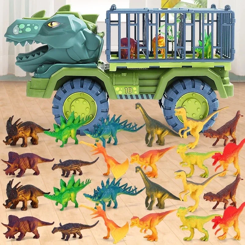 New Large Dinosaur Transporter Set Simulation Tyrannosaurus Rex Truck Model Children's Inertia Car Toy Birthday Christmas Gift