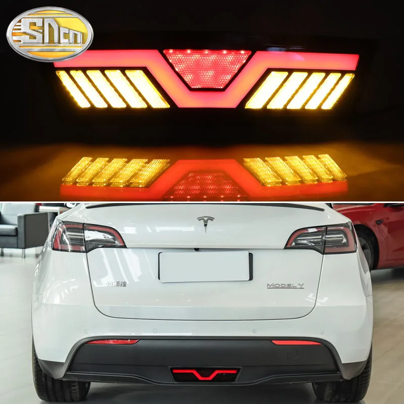 

3-in-1 Functions LED Bumper Light Rear Fog Lamp Brake Light Dynamic Turn Signal Reflector For Tesla Model Y 2019-2023