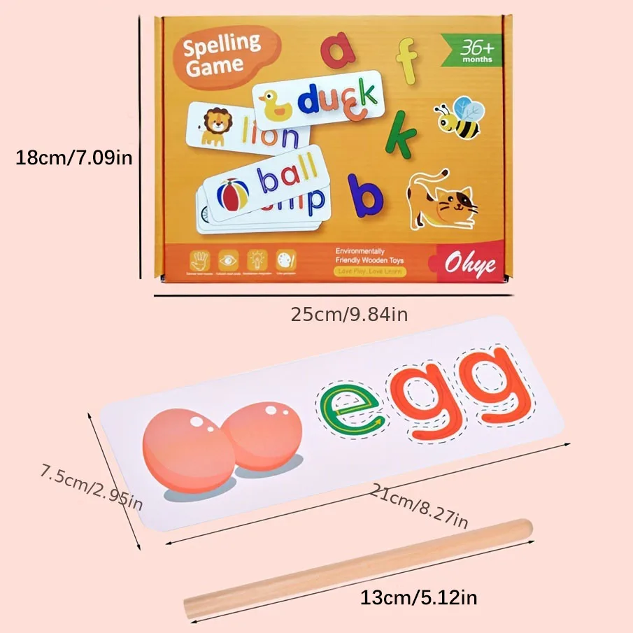 Jouets en bois éducatifs pour enfants, puzzle en bois pour bébés, jeux  Montessori avec 28 cartes d'apprentissage de l'alphabet anglais, 52 pièces