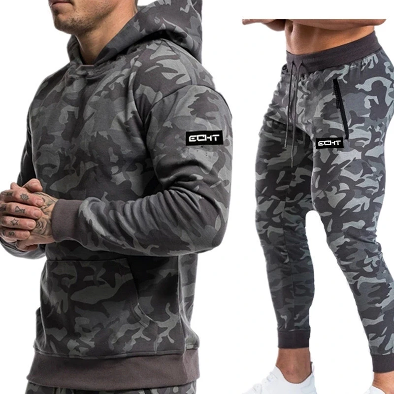 

2021 NEW Sports suits Men Sets Brand Fitness Suits autumn Long Sleeve Camouflage Hoodies+Pants Gyms Running Sportswear Suit