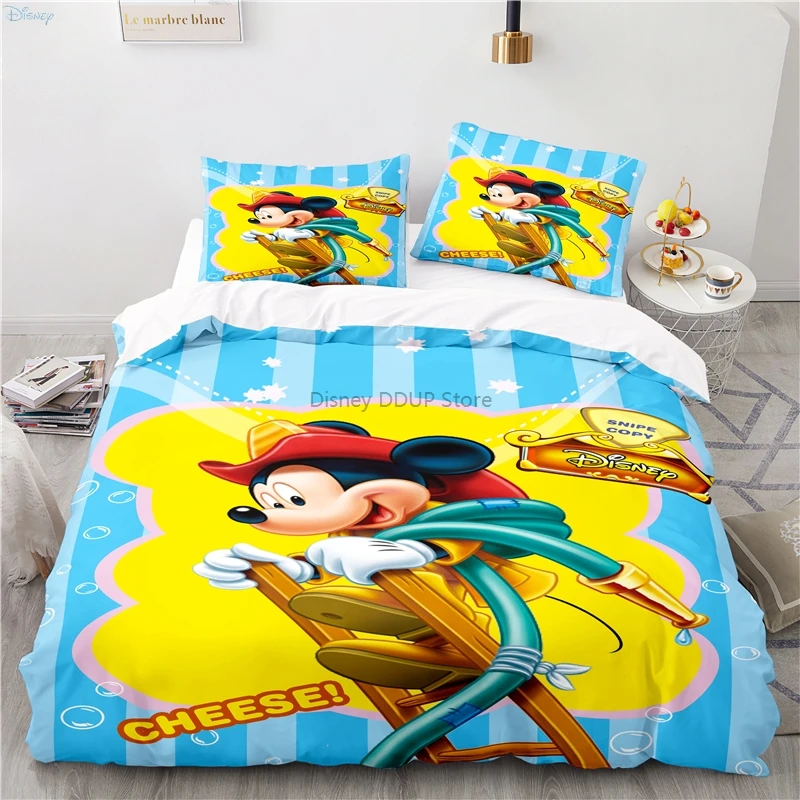 Cute Mickey Mouse Bedding Set Disney Minnie Mouse Duvet Cover Pillowcases Double Twin Full Queen King Child Kids Bedclothes Home 