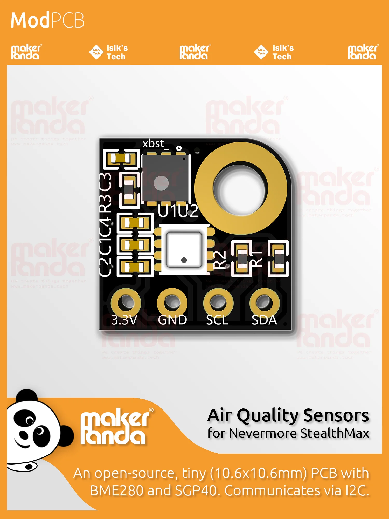 Модуль печатной платы датчиков качества воздуха makerPanda BME280 и SGP40 для воздушных фильтров Islk Tech Nevermore StealthMax